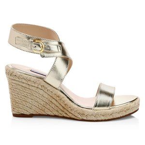 NWT - Stuart Weitzman Lexia Metallic Leather Espadrille Wedges
